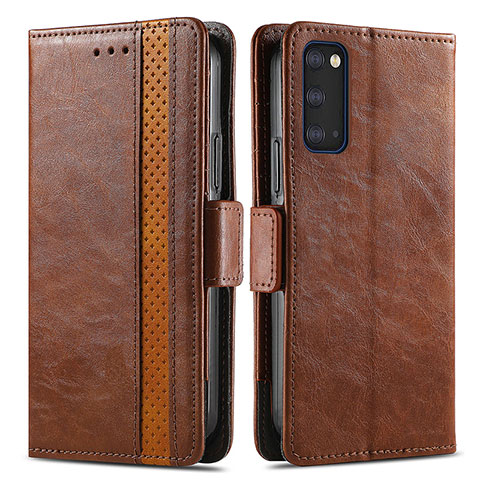 Coque Portefeuille Livre Cuir Etui Clapet S02D pour Samsung Galaxy S20 5G Marron