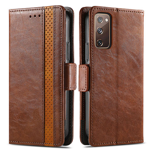 Coque Portefeuille Livre Cuir Etui Clapet S02D pour Samsung Galaxy S20 FE (2022) 5G Marron