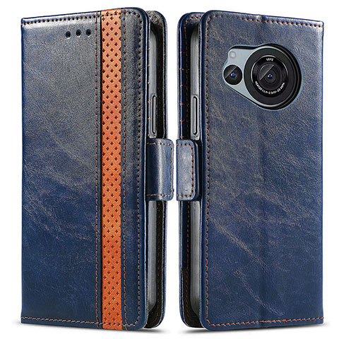 Coque Portefeuille Livre Cuir Etui Clapet S02D pour Sharp Aquos R8s Bleu