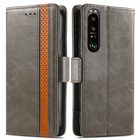 Coque Portefeuille Livre Cuir Etui Clapet S02D pour Sony Xperia 1 III Gris