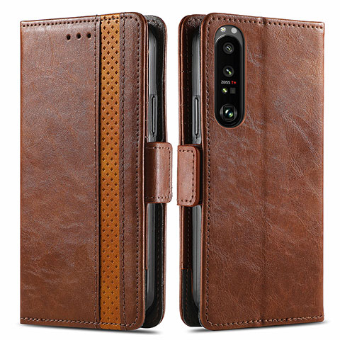 Coque Portefeuille Livre Cuir Etui Clapet S02D pour Sony Xperia 1 III Marron