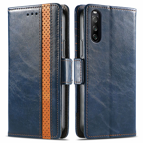 Coque Portefeuille Livre Cuir Etui Clapet S02D pour Sony Xperia 10 III SO-52B Bleu