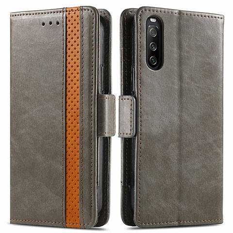 Coque Portefeuille Livre Cuir Etui Clapet S02D pour Sony Xperia 10 III SO-52B Gris