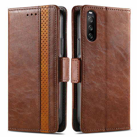 Coque Portefeuille Livre Cuir Etui Clapet S02D pour Sony Xperia 10 III SO-52B Marron