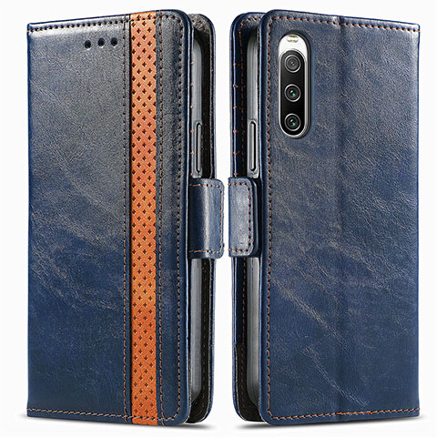 Coque Portefeuille Livre Cuir Etui Clapet S02D pour Sony Xperia 10 IV Bleu