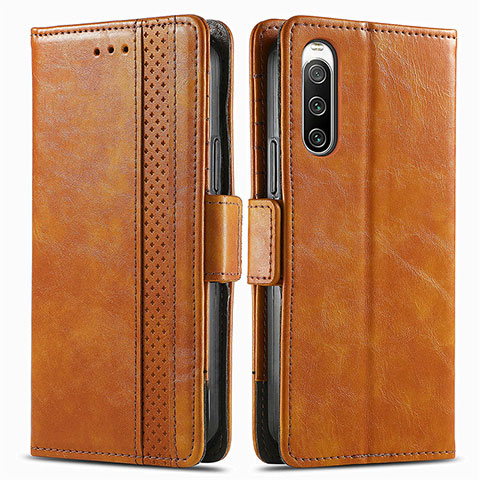 Coque Portefeuille Livre Cuir Etui Clapet S02D pour Sony Xperia 10 IV Brun Clair