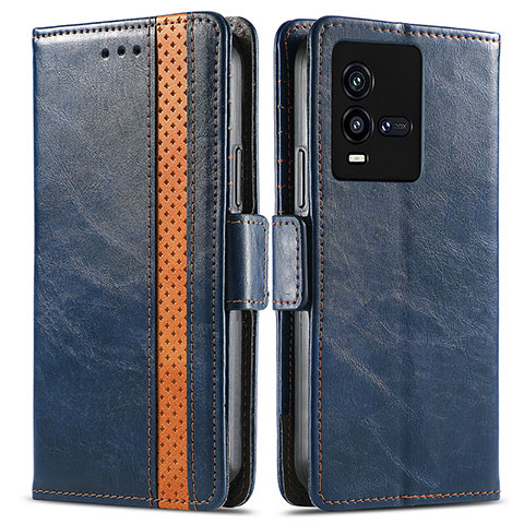 Coque Portefeuille Livre Cuir Etui Clapet S02D pour Vivo iQOO 10 5G Bleu