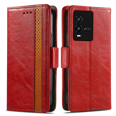 Coque Portefeuille Livre Cuir Etui Clapet S02D pour Vivo iQOO 10 5G Rouge