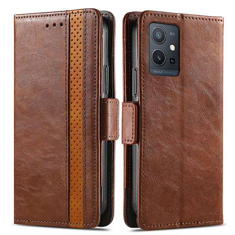 Coque Portefeuille Livre Cuir Etui Clapet S02D pour Vivo iQOO Z6 5G Marron