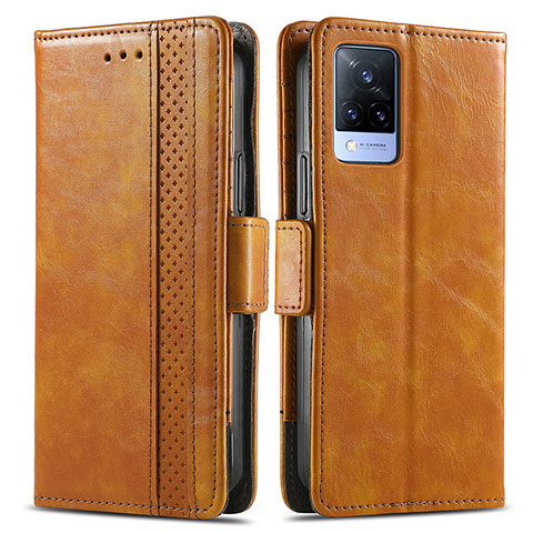 Coque Portefeuille Livre Cuir Etui Clapet S02D pour Vivo V21 5G Brun Clair