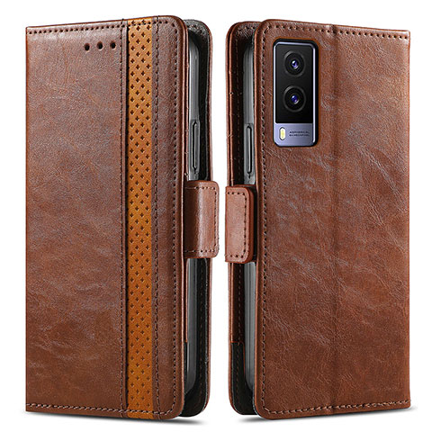 Coque Portefeuille Livre Cuir Etui Clapet S02D pour Vivo V21e 5G Marron