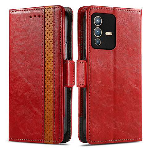 Coque Portefeuille Livre Cuir Etui Clapet S02D pour Vivo V23 5G Rouge