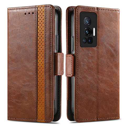 Coque Portefeuille Livre Cuir Etui Clapet S02D pour Vivo X70 Pro 5G Marron