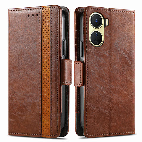 Coque Portefeuille Livre Cuir Etui Clapet S02D pour Vivo Y02S Marron