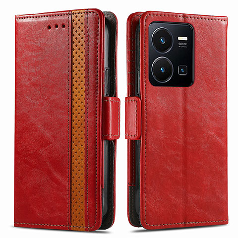 Coque Portefeuille Livre Cuir Etui Clapet S02D pour Vivo Y35 4G Rouge