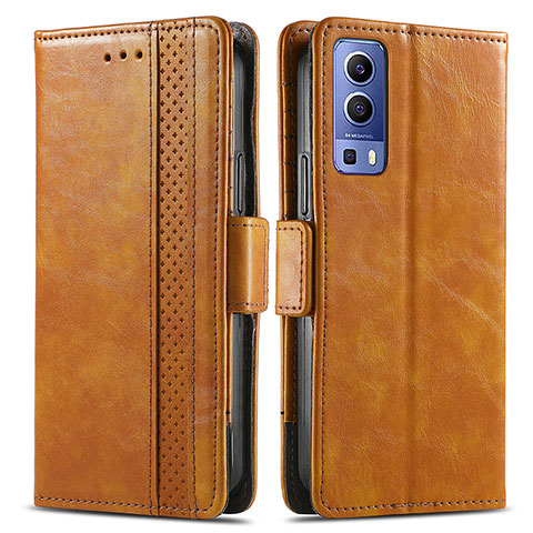 Coque Portefeuille Livre Cuir Etui Clapet S02D pour Vivo Y52 5G Brun Clair