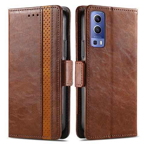 Coque Portefeuille Livre Cuir Etui Clapet S02D pour Vivo Y52 5G Marron