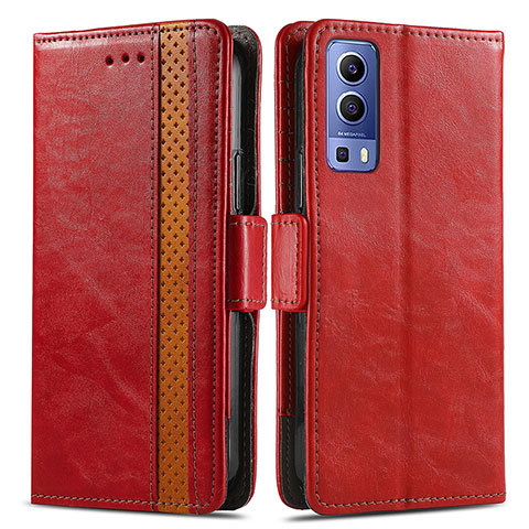 Coque Portefeuille Livre Cuir Etui Clapet S02D pour Vivo Y52 5G Rouge