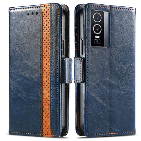 Coque Portefeuille Livre Cuir Etui Clapet S02D pour Vivo Y76 5G Bleu