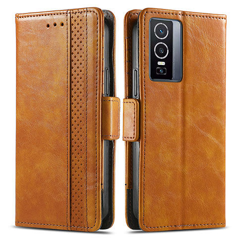 Coque Portefeuille Livre Cuir Etui Clapet S02D pour Vivo Y76 5G Brun Clair