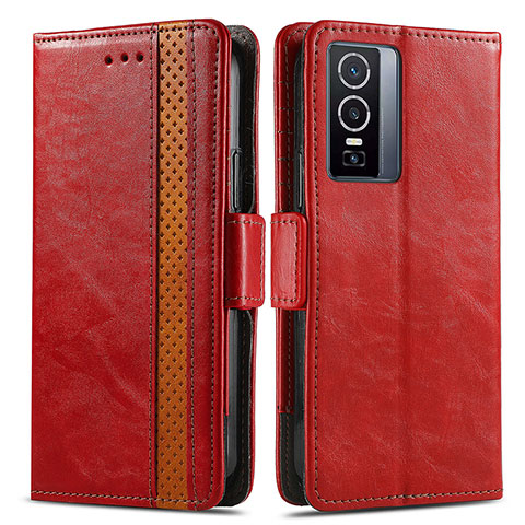 Coque Portefeuille Livre Cuir Etui Clapet S02D pour Vivo Y76 5G Rouge