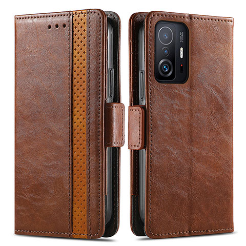 Coque Portefeuille Livre Cuir Etui Clapet S02D pour Xiaomi Mi 11T Pro 5G Marron