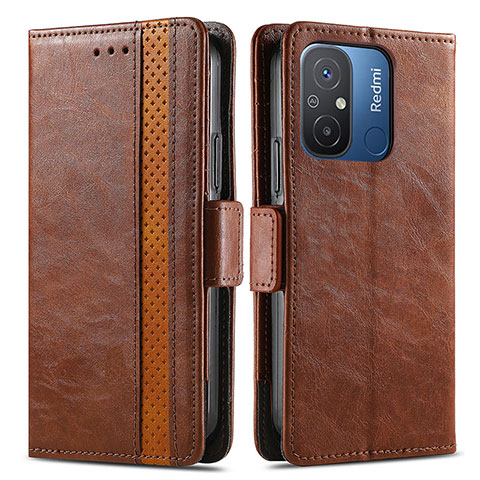 Coque Portefeuille Livre Cuir Etui Clapet S02D pour Xiaomi Poco C55 Marron