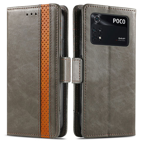 Coque Portefeuille Livre Cuir Etui Clapet S02D pour Xiaomi Poco M4 Pro 4G Gris