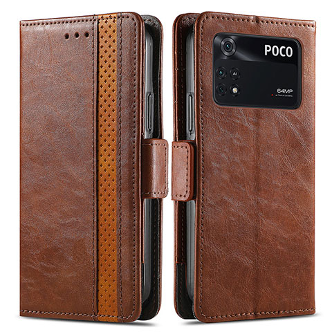 Coque Portefeuille Livre Cuir Etui Clapet S02D pour Xiaomi Poco M4 Pro 4G Marron