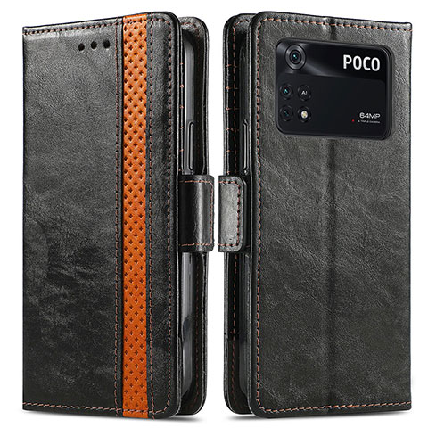 Coque Portefeuille Livre Cuir Etui Clapet S02D pour Xiaomi Poco M4 Pro 4G Noir