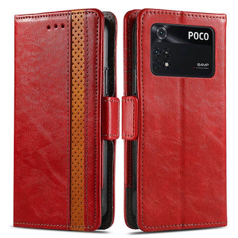 Coque Portefeuille Livre Cuir Etui Clapet S02D pour Xiaomi Poco M4 Pro 4G Rouge