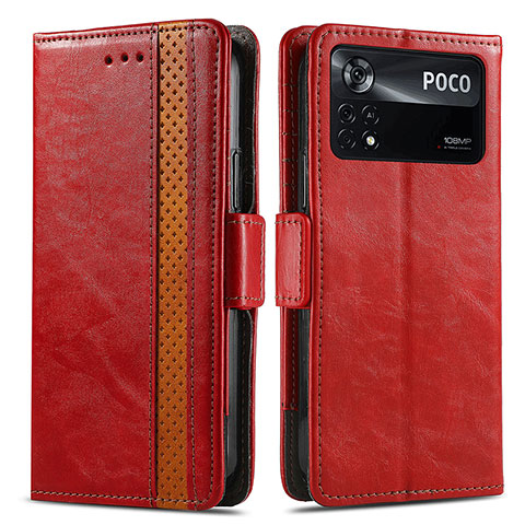 Coque Portefeuille Livre Cuir Etui Clapet S02D pour Xiaomi Redmi Note 11E Pro 5G Rouge