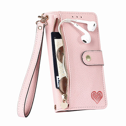 Coque Portefeuille Livre Cuir Etui Clapet S03D pour Apple iPhone 15 Pro Rose