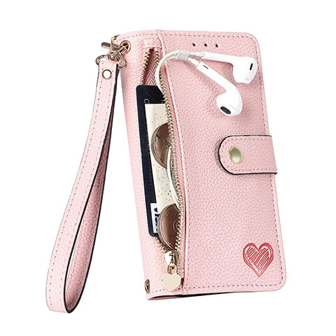 Coque Portefeuille Livre Cuir Etui Clapet S03D pour Apple iPhone 15 Rose