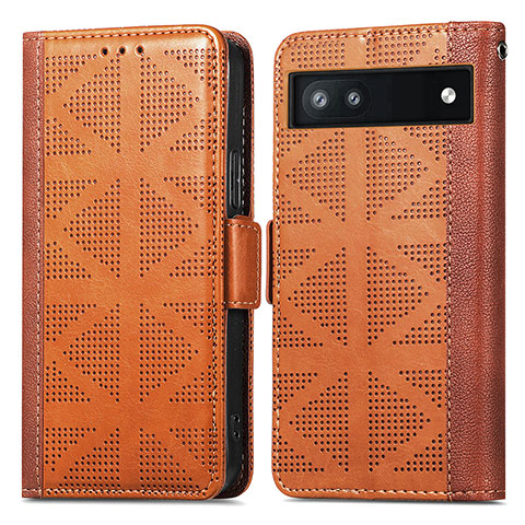 Coque Portefeuille Livre Cuir Etui Clapet S03D pour Google Pixel 6a 5G Marron