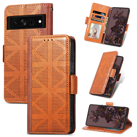 Coque Portefeuille Livre Cuir Etui Clapet S03D pour Google Pixel 7 Pro 5G Marron