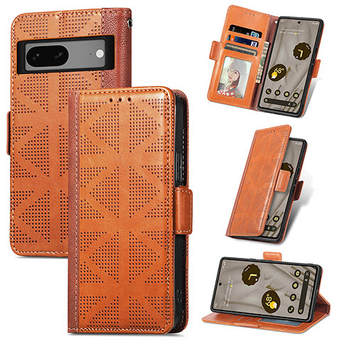 Coque Portefeuille Livre Cuir Etui Clapet S03D pour Google Pixel 7a 5G Marron