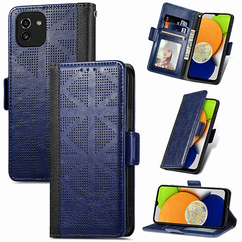 Coque Portefeuille Livre Cuir Etui Clapet S03D pour Samsung Galaxy A03 Bleu