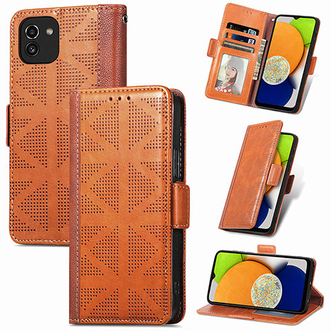 Coque Portefeuille Livre Cuir Etui Clapet S03D pour Samsung Galaxy A03 Marron