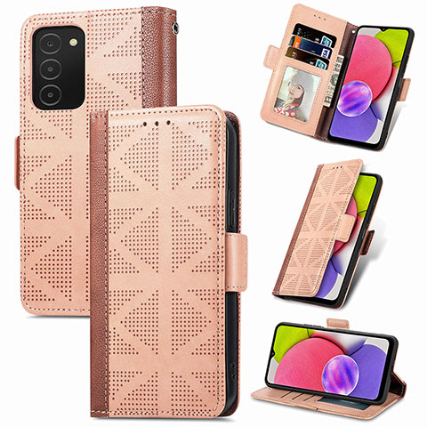 Coque Portefeuille Livre Cuir Etui Clapet S03D pour Samsung Galaxy A03s Brun Clair