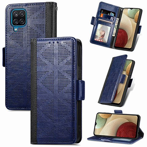 Coque Portefeuille Livre Cuir Etui Clapet S03D pour Samsung Galaxy A12 Nacho Bleu