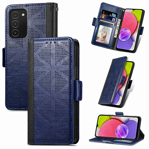 Coque Portefeuille Livre Cuir Etui Clapet S03D pour Samsung Galaxy F02S SM-E025F Bleu