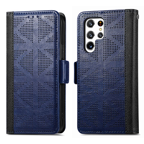 Coque Portefeuille Livre Cuir Etui Clapet S03D pour Samsung Galaxy S22 Ultra 5G Bleu