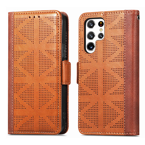 Coque Portefeuille Livre Cuir Etui Clapet S03D pour Samsung Galaxy S22 Ultra 5G Marron