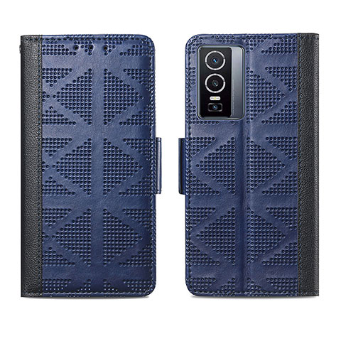 Coque Portefeuille Livre Cuir Etui Clapet S03D pour Vivo Y76 5G Bleu