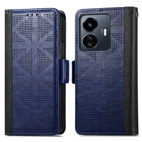 Coque Portefeuille Livre Cuir Etui Clapet S03D pour Vivo Y77e 5G Bleu