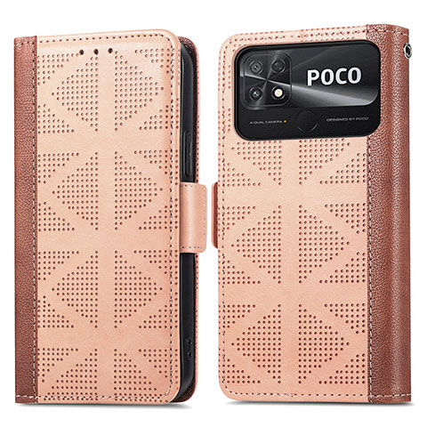 Coque Portefeuille Livre Cuir Etui Clapet S03D pour Xiaomi Poco C40 Brun Clair