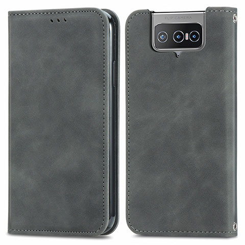 Coque Portefeuille Livre Cuir Etui Clapet S04D pour Asus Zenfone 7 Pro ZS671KS Gris