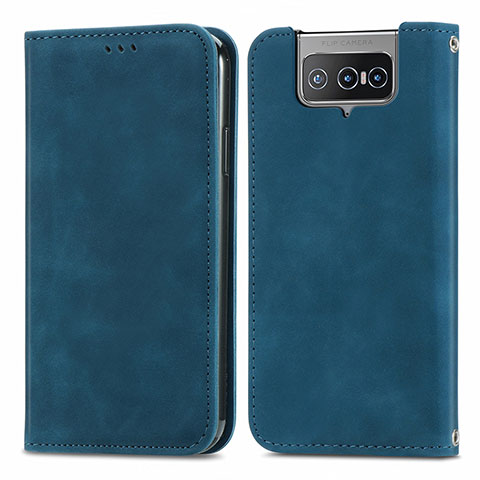 Coque Portefeuille Livre Cuir Etui Clapet S04D pour Asus ZenFone 8 Flip ZS672KS Bleu