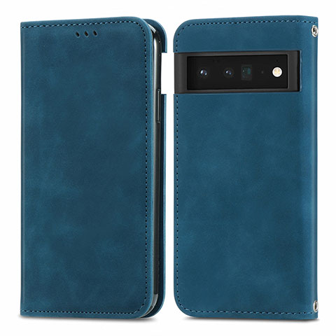 Coque Portefeuille Livre Cuir Etui Clapet S04D pour Google Pixel 6 5G Bleu